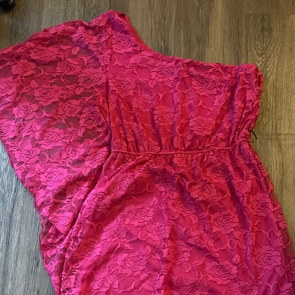 Hot Pink One Shoulder Mini Dress - Picture 2 of 2